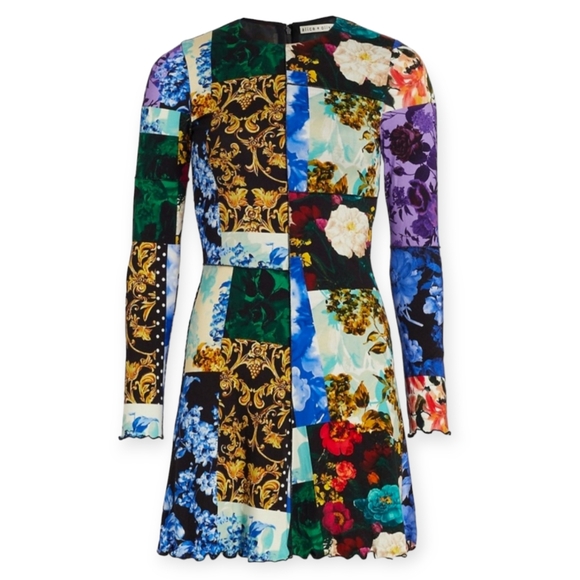 Alice + Olivia‎ Delora Petals Floral Patchwork Long Sleeve Mini Dress 6